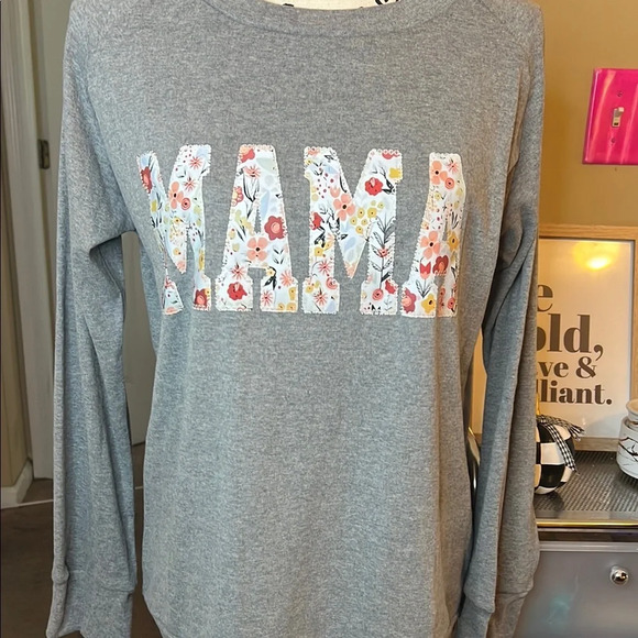Gray ‘Mama’ Floral Print Long Sleeve Teeshirt - Picture 5 of 5